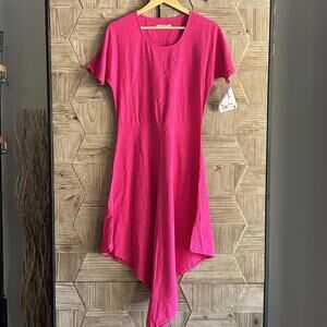 NWT Manta Del Lago Womens Midi Dress Hot Pink Sz Small Pointed Hem Cottagecore
